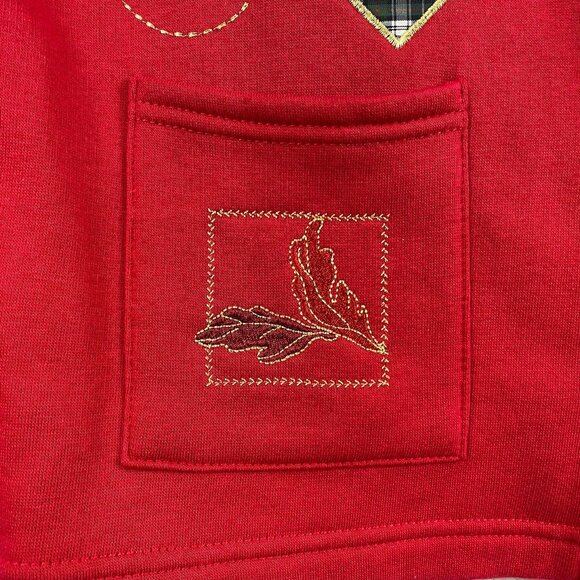 Breckenridge Womans Cardigan Sweater PM Petite Red Embroidered Patchwork Holiday - Picture 8 of 12